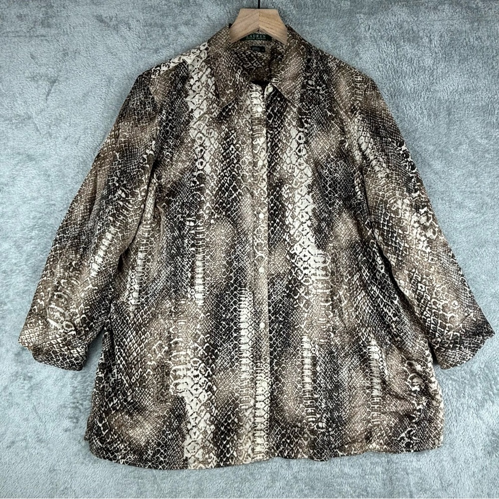 Lauren Ralph Lauren Shirt‎ Women 1X Brown Snake Print Button Up